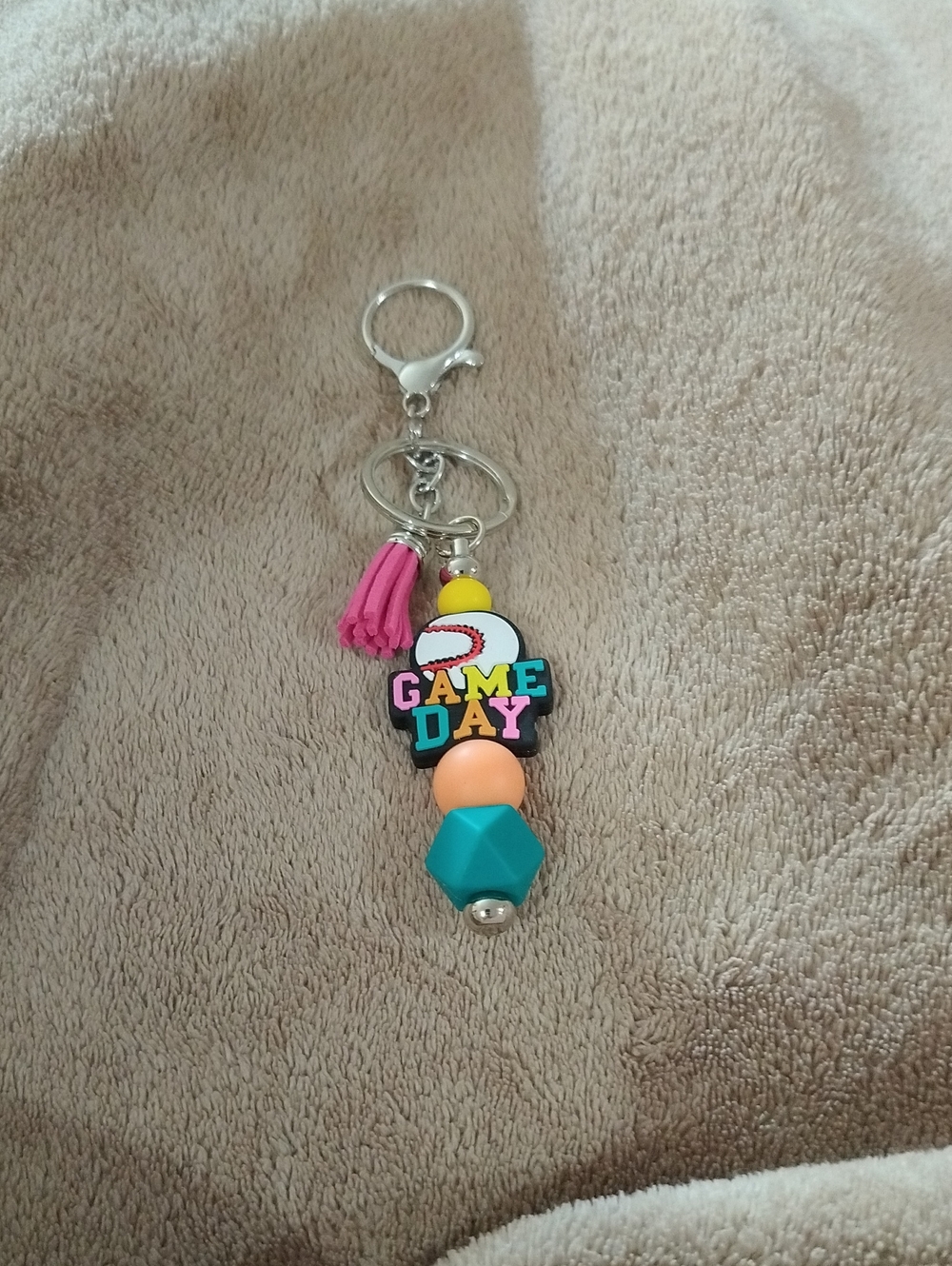 Game Day Colorful Keychain with Pink Tassel